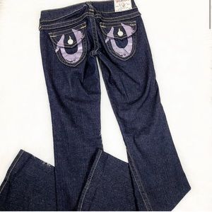 True Religion Joey Flare Purple Foil Pocket Jeans